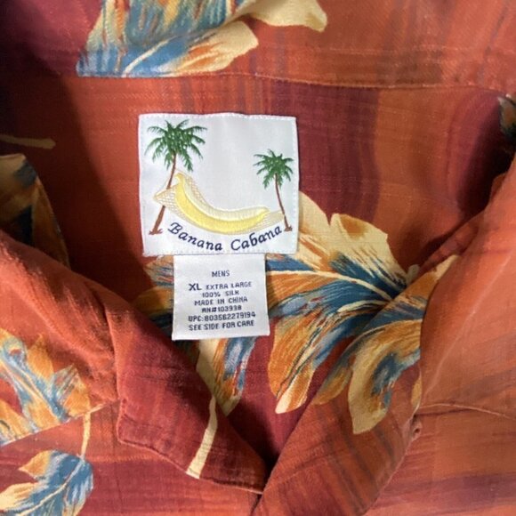 Banana Cabana Size XL Hawaiian Tropical Floral Rust Color Silk Shirt - Picture 4 of 5
